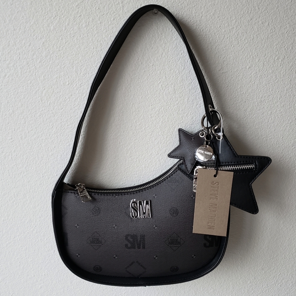 Steve Madden Shoulder Bag Black Dark Gray Star Bag Charm Streetwear Grunge Y2k